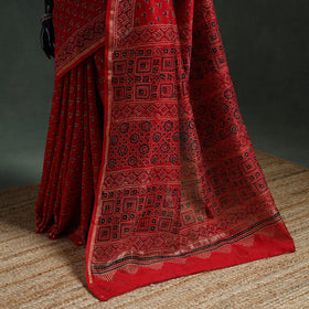 Chanderi silk natural dyed hand block print ajrakh saree 84