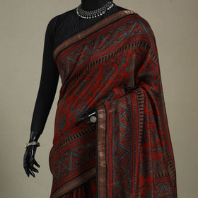 Chanderi Silk Natural Dyed Zari Border Ajrakh Print Saree