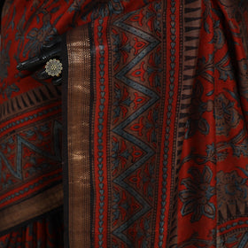 Chanderi Silk Natural Dyed Zari Border Ajrakh Print Saree