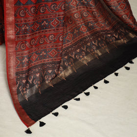 Chanderi Silk Natural Dyed Zari Border Ajrakh Print Saree