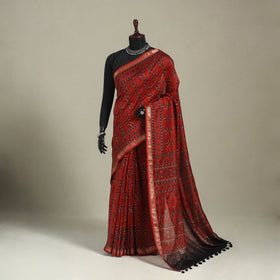 Chanderi Silk Natural Dyed Zari Border Ajrakh Print Saree
