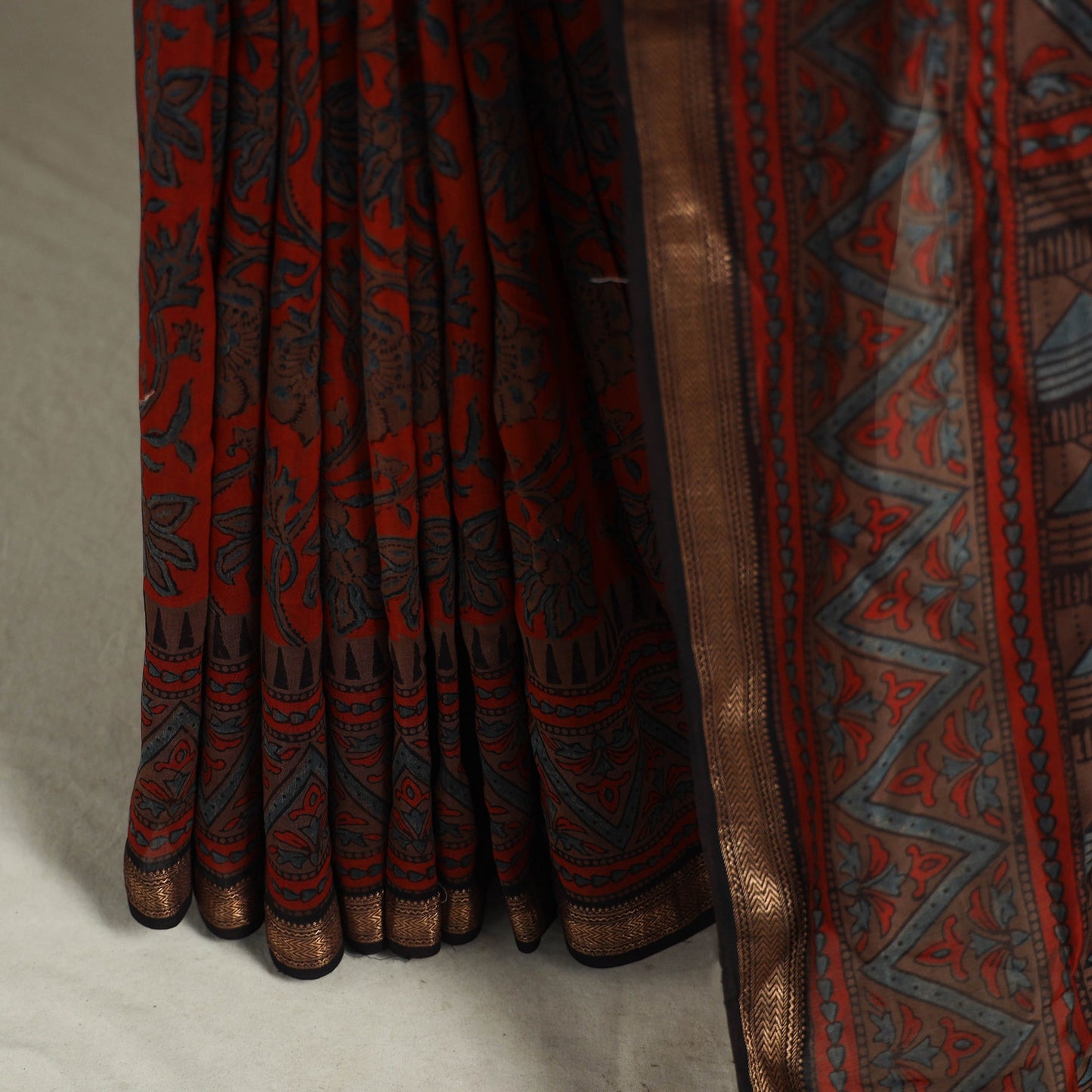 Chanderi Silk Natural Dyed Zari Border Ajrakh Print Saree