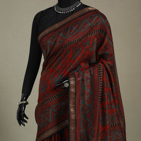 Chanderi Silk Natural Dyed Zari Border Ajrakh Print Saree