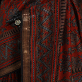 Chanderi Silk Natural Dyed Zari Border Ajrakh Print Saree