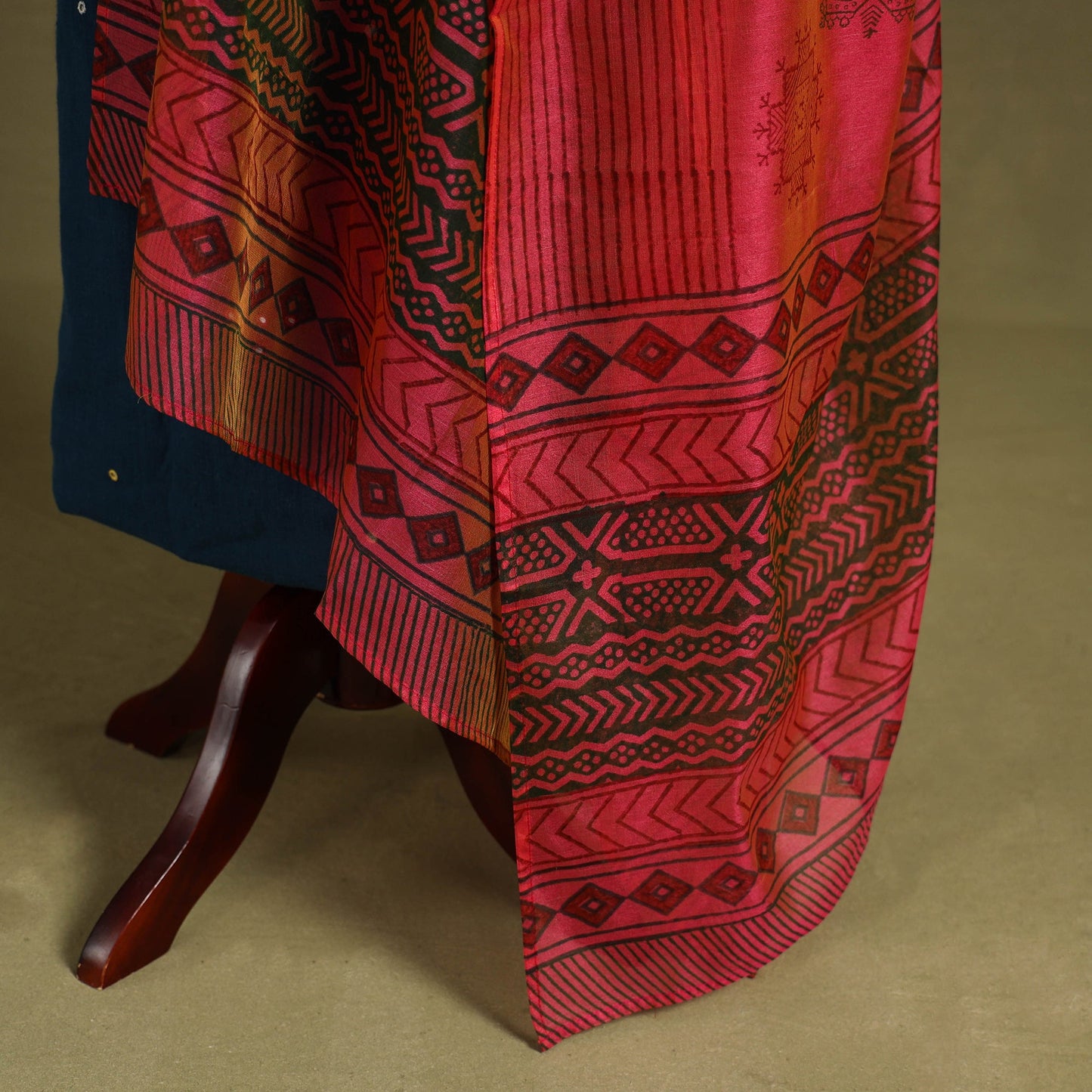 Red Block Print Chanderi Silk Sanganeri Floral Dupatta