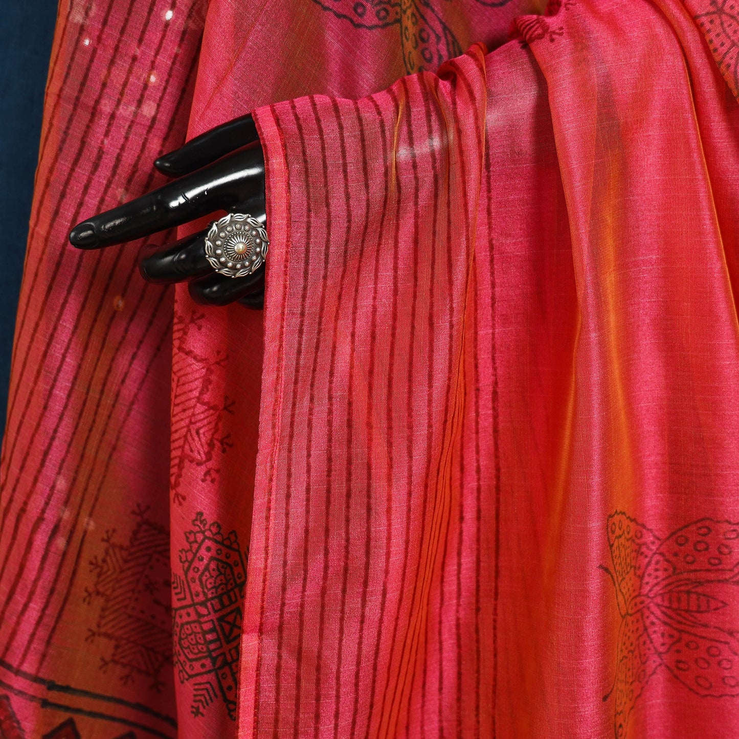 Red Block Print Chanderi Silk Sanganeri Floral Dupatta