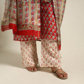  Red Block Print Chanderi Silk Sanganeri Kurta Set