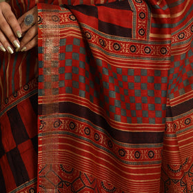 Red Chanderi Silk Block Print Ajrakh Saree