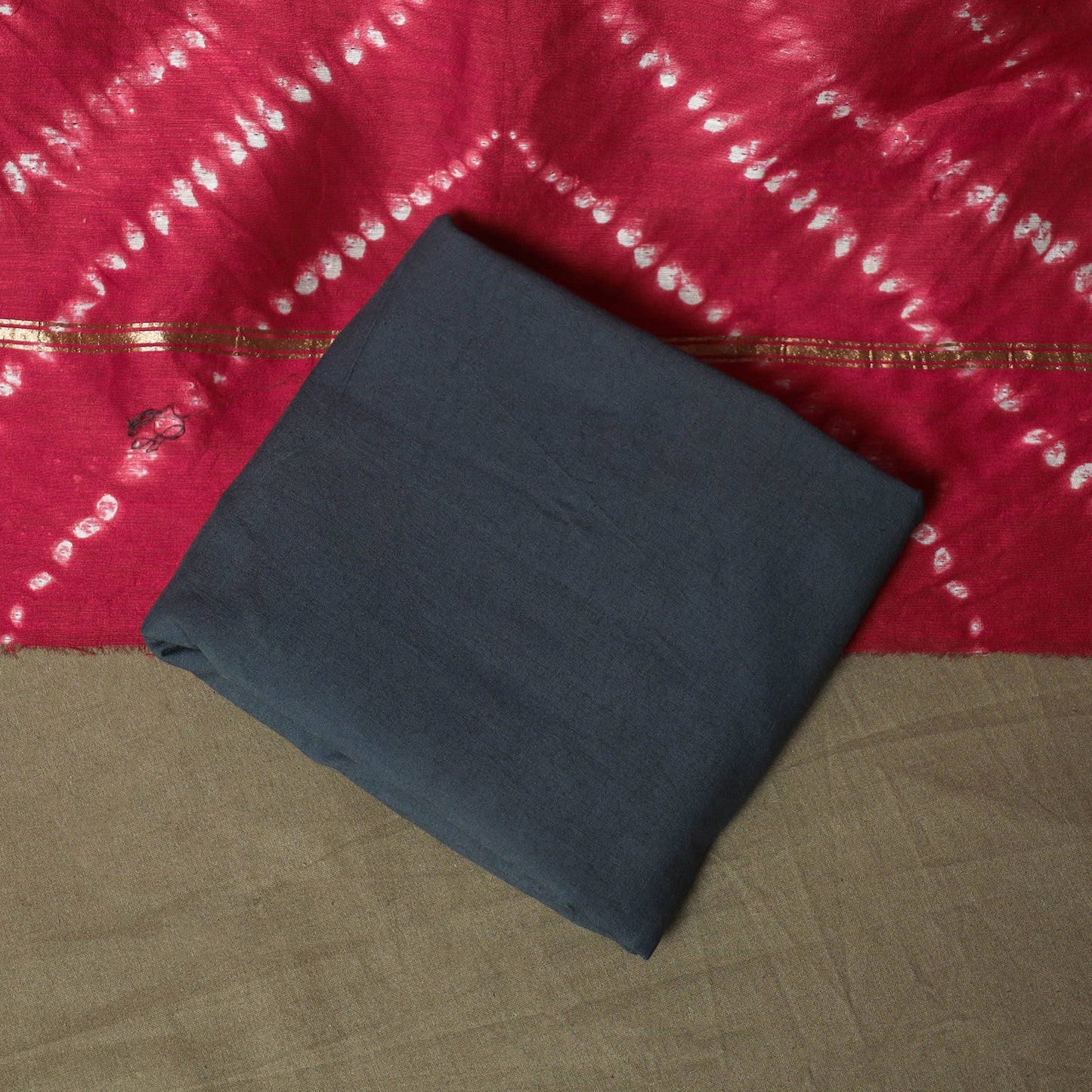 Chanderi silk shibori tie-dye 3pc unstitched dress material