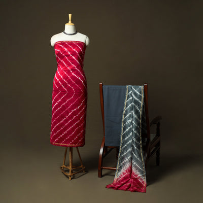 Chanderi silk shibori tie-dye 3pc unstitched dress material