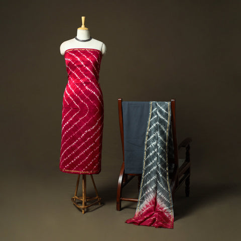 Chanderi silk shibori tie-dye 3pc unstitched dress material