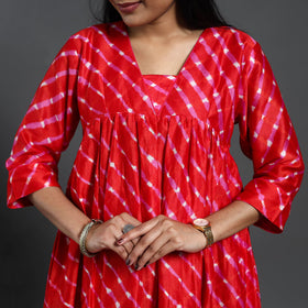 Red - Chanderi Silk Tie-Dye Flared Leheriya Kurta 12