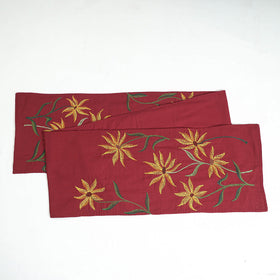 Red Chandi Mati Tagai Work Silk Cotton Table Runner