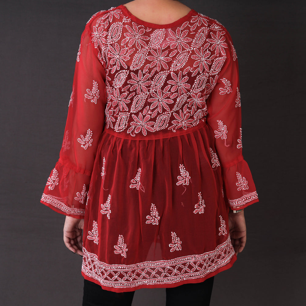 Buy Chikankari Hand Embroidered Short Flared Kurta / Top
