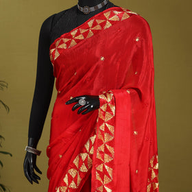Red - chinon silk hand embroidery phulkari saree 11