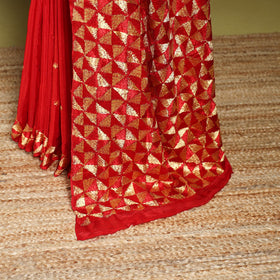 Red - chinon silk hand embroidery phulkari saree 11