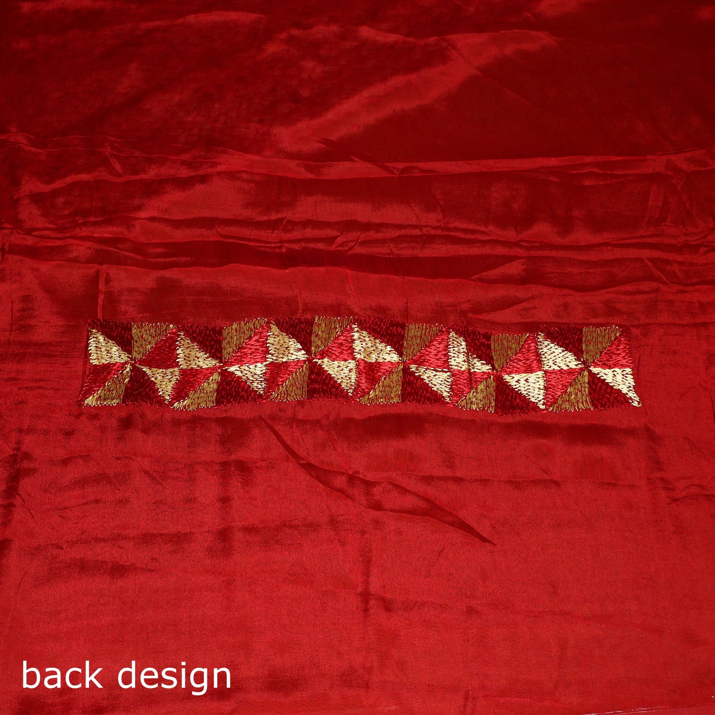 Red - chinon silk hand embroidery phulkari saree 11