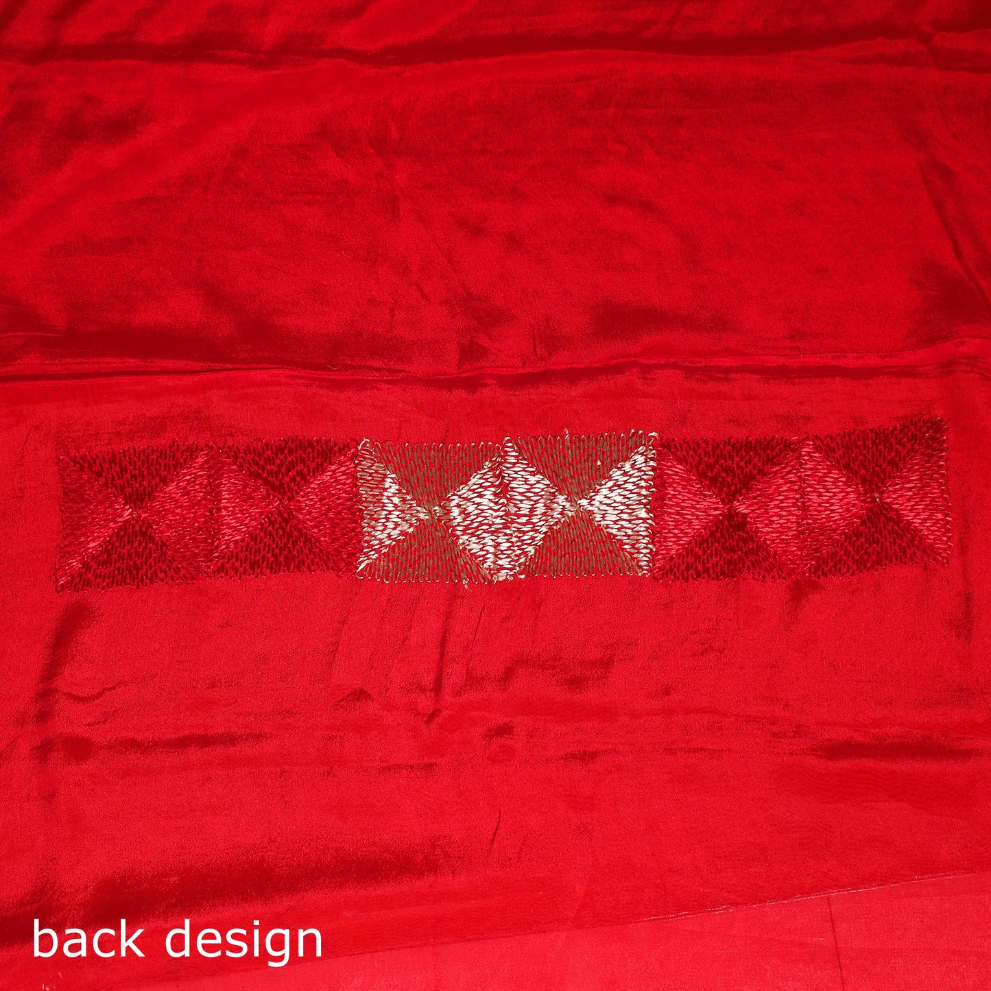 Red - chinon silk hand embroidery phulkari saree 13