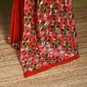 Red - chinon silk hand embroidery phulkari saree 19
