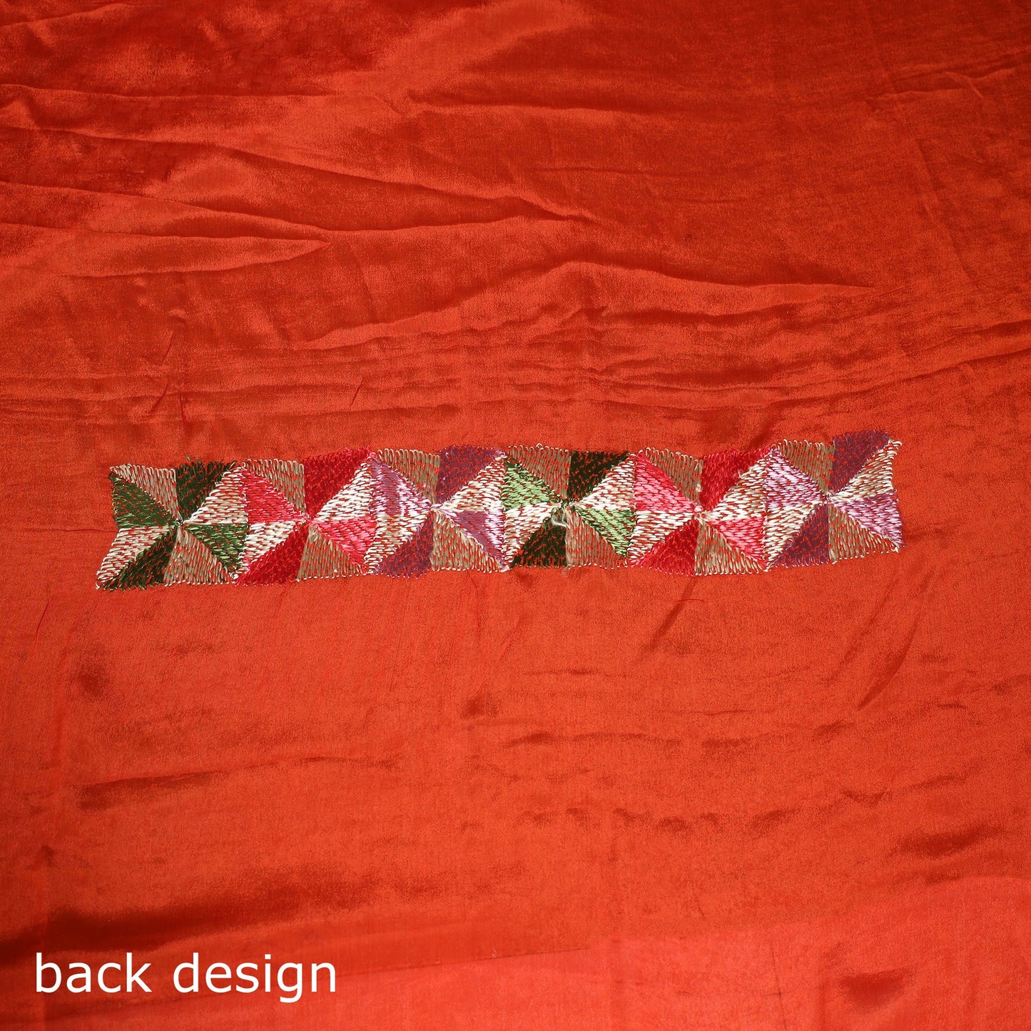 Red - chinon silk hand embroidery phulkari saree 19