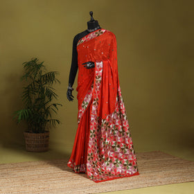 Red - chinon silk hand embroidery phulkari saree 19
