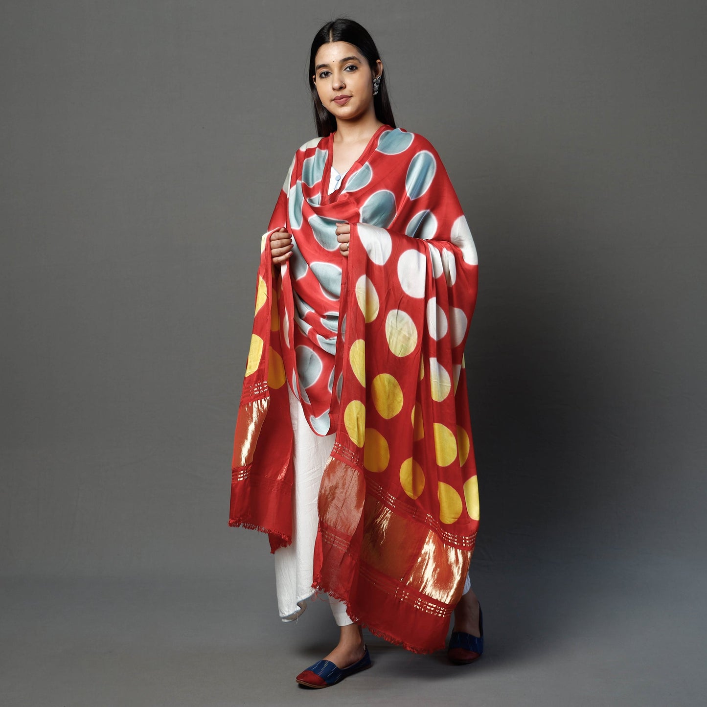  Clamp Dyed Shibori Modal Silk Dupatta with Zari Border Online at iTokri.com