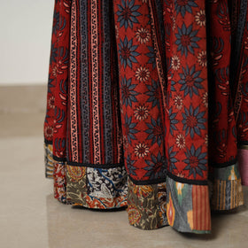Shop Red Hand Block Print Patchwork Ajrakh Skirt