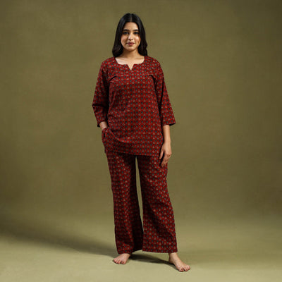 Buy Cotton Ajrakh Block Print Night Suit Set