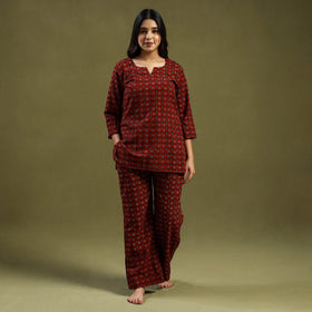 Buy Cotton Ajrakh Block Print Night Suit Set
