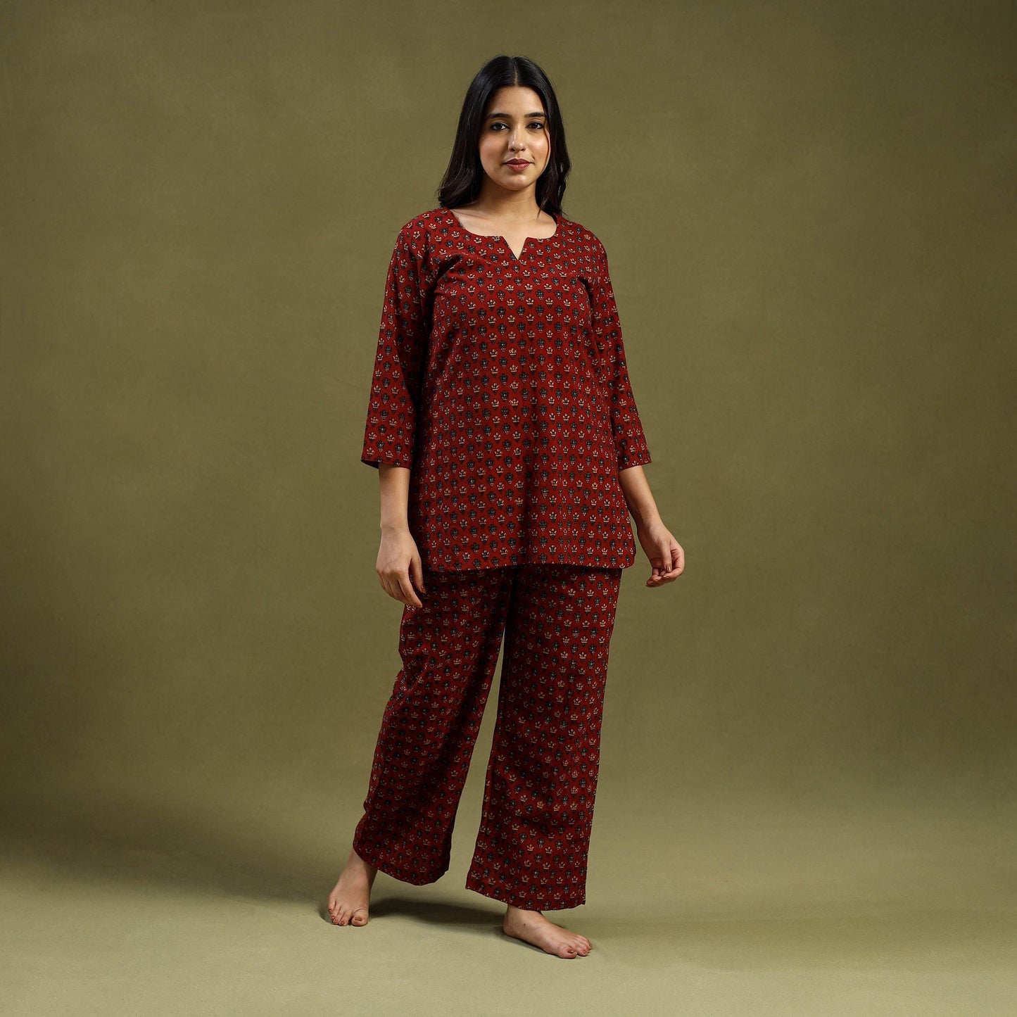 Buy Cotton Ajrakh Block Print Night Suit Set