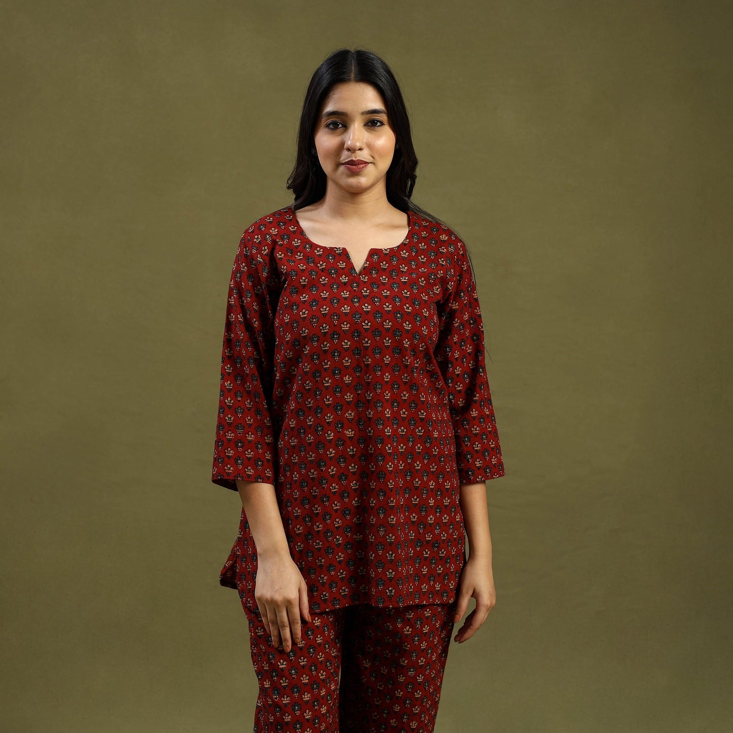 Buy Cotton Ajrakh Block Print Night Suit Set