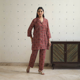 Red - cotton night suit set 21 - handcrafted