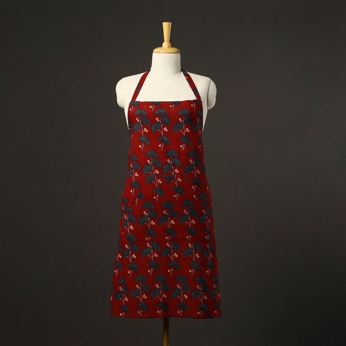 Red - cotton apron with pocket 45 - handcrafted