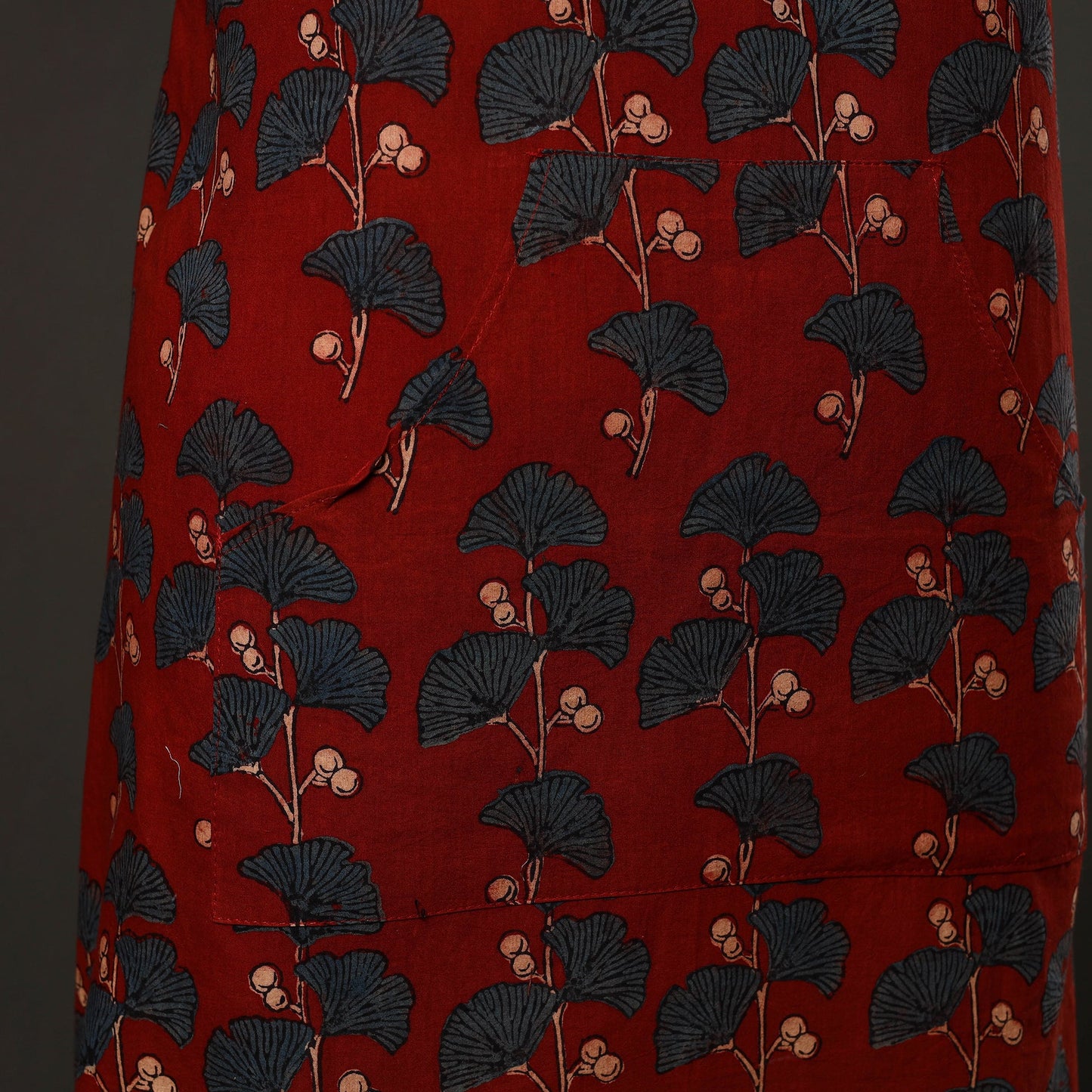 Red - cotton apron with pocket 45 - handcrafted