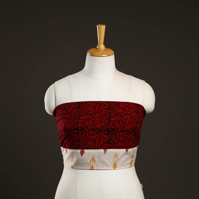 Red - cotton bagh blouse piece 53 - handcrafted