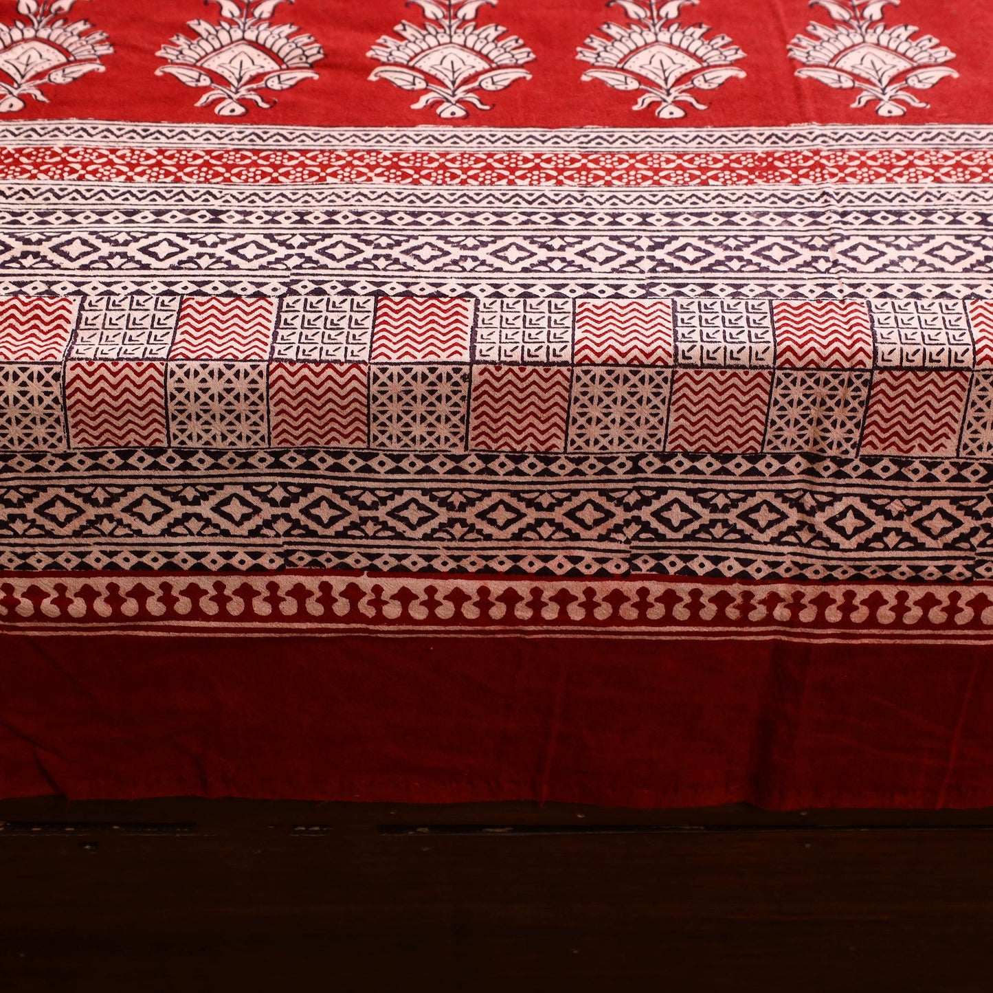  Red Block Print Cotton Bagh Double Bed Sheet 