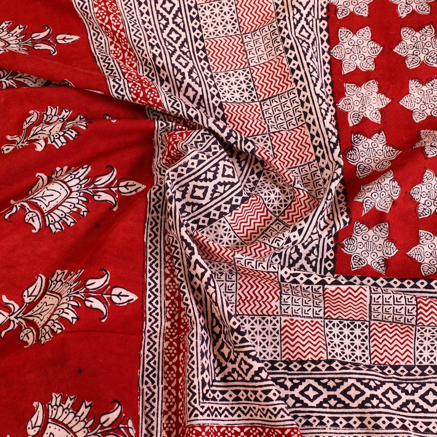  Red Block Print Cotton Bagh Double Bed Sheet 