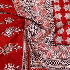  Red Block Print Cotton Bagh Double Bed Sheet 