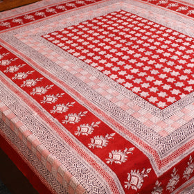  Red Block Print Cotton Bagh Double Bed Sheet 
