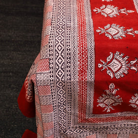  Red Block Print Cotton Bagh Double Bed Sheet 
