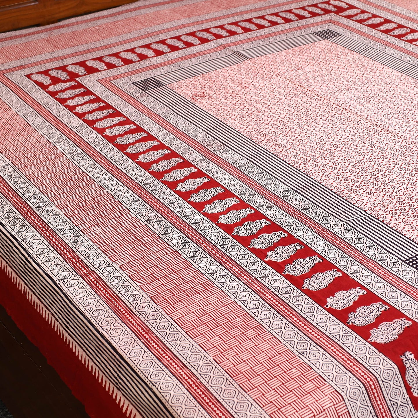 Buy Red Block Print Cotton Bagh Double Bed Sheet Online