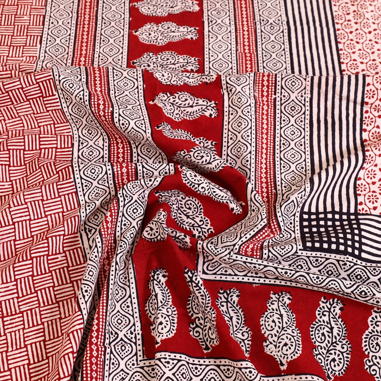 Buy Red Block Print Cotton Bagh Double Bed Sheet Online
