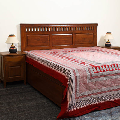 Buy Red Block Print Cotton Bagh Double Bed Sheet Online