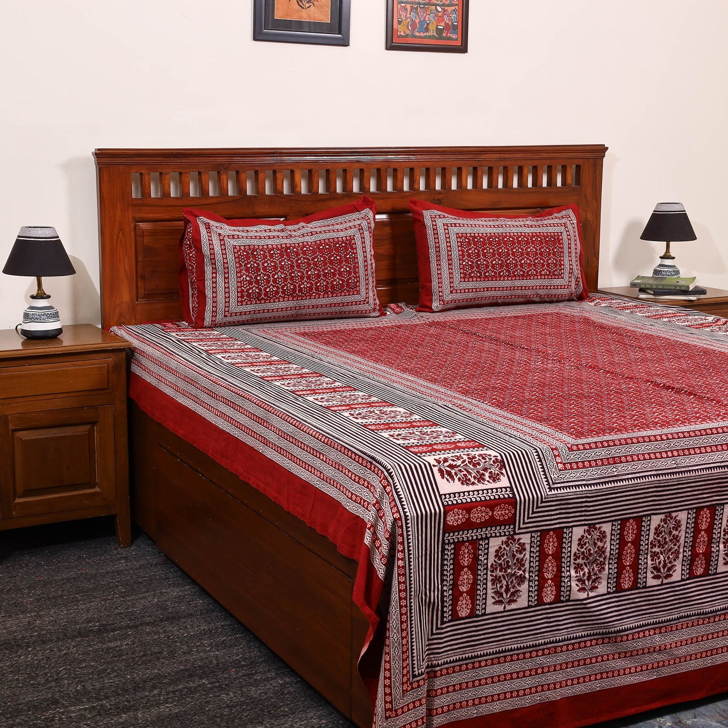 Red - cotton bagh double bedsheet with pillow covers 10