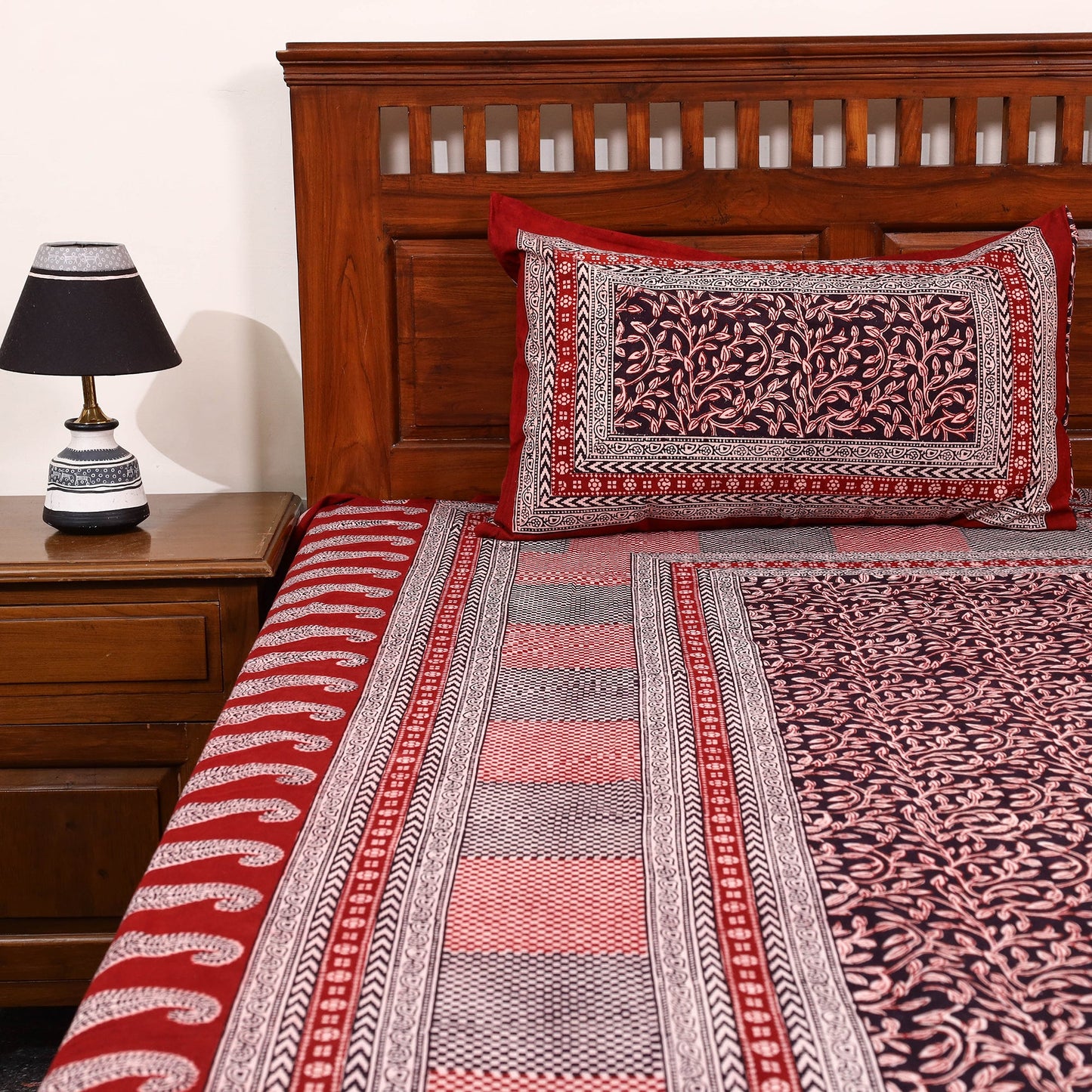 Red - cotton bagh double bedsheet with pillow covers 15