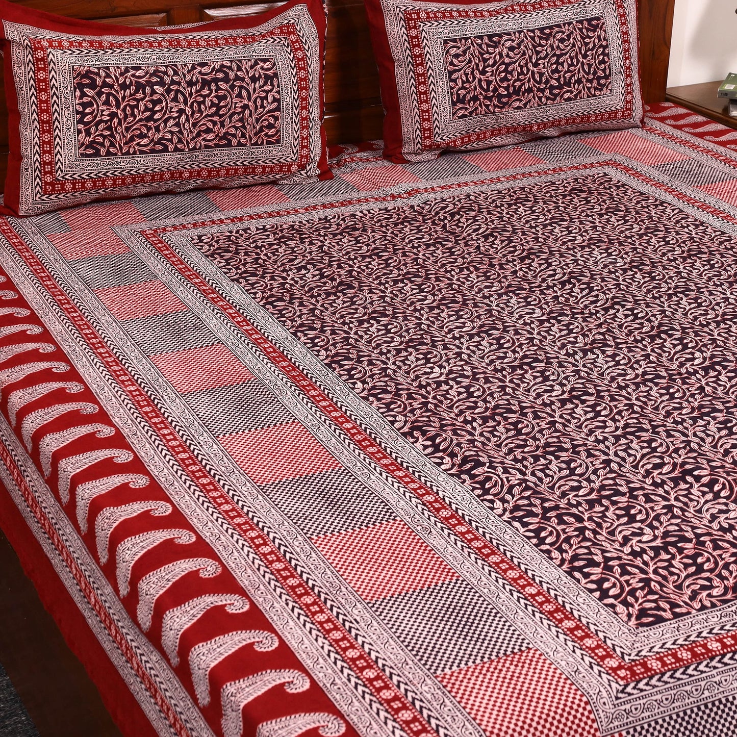 Red - cotton bagh double bedsheet with pillow covers 15