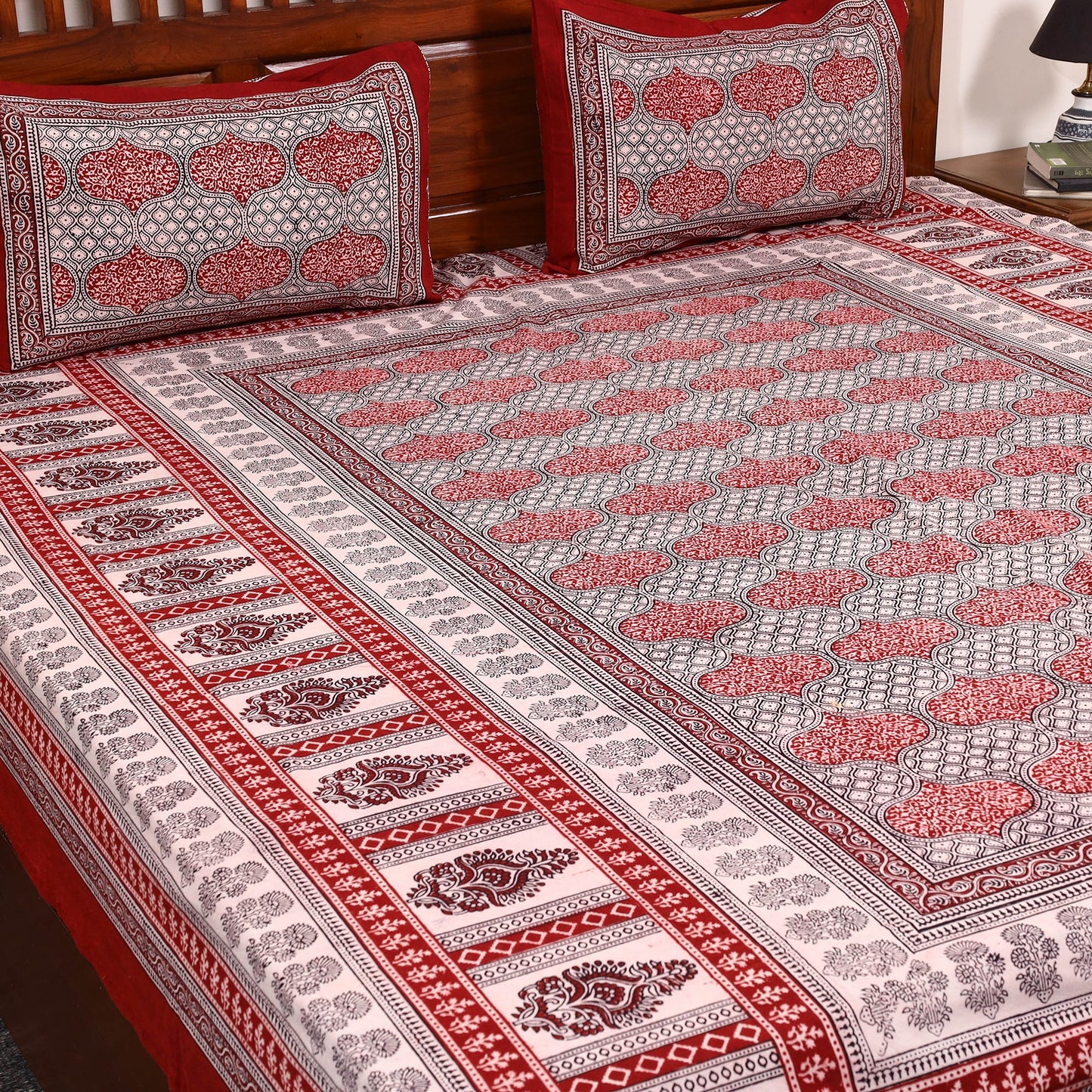 Red - cotton bagh double bedsheet with pillow covers 16