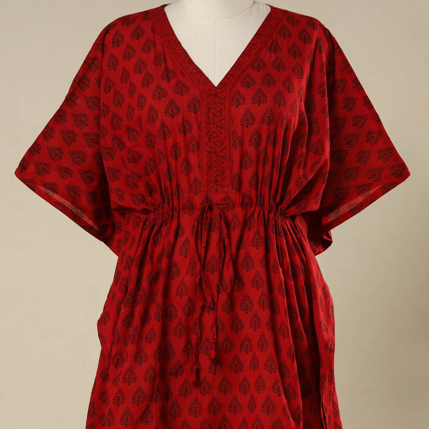 Red - cotton bagh kaftan with tie-up waist (medium) 14