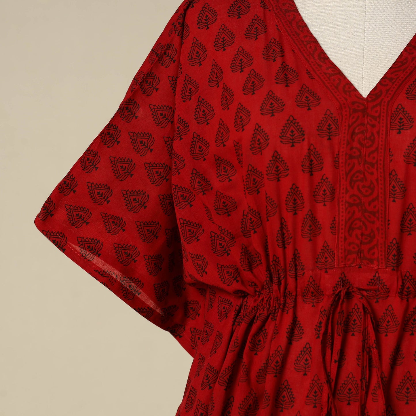Red - cotton bagh kaftan with tie-up waist (medium) 14