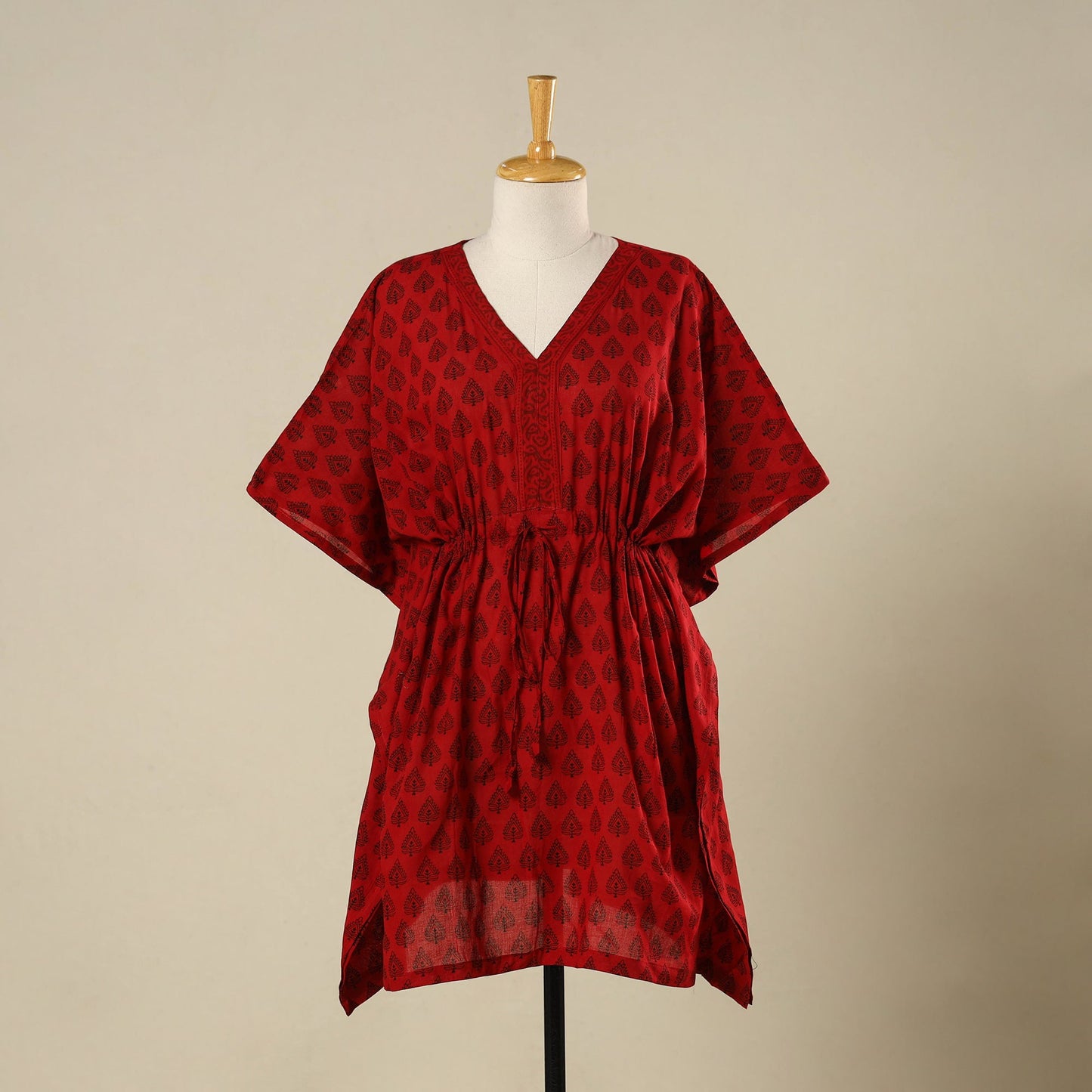 Red - cotton bagh kaftan with tie-up waist (medium) 14